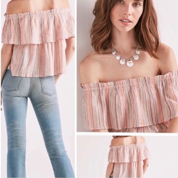 New Lucky Brand Metallic Off Shoulder Shirt - Picture 1 of 8